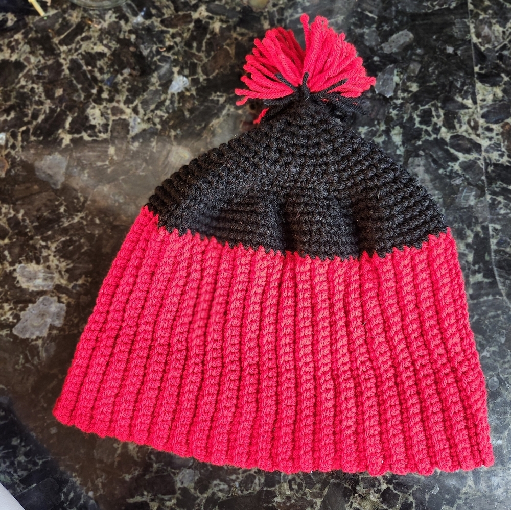 Adult Black and Red Knit Beanie
